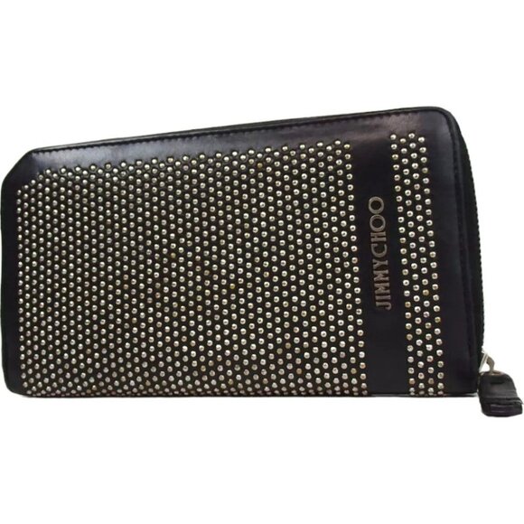 837160AM (G2) Jimmy Choo Wallet Long Studded Zip Around Black Leather - Picture 2 of 13